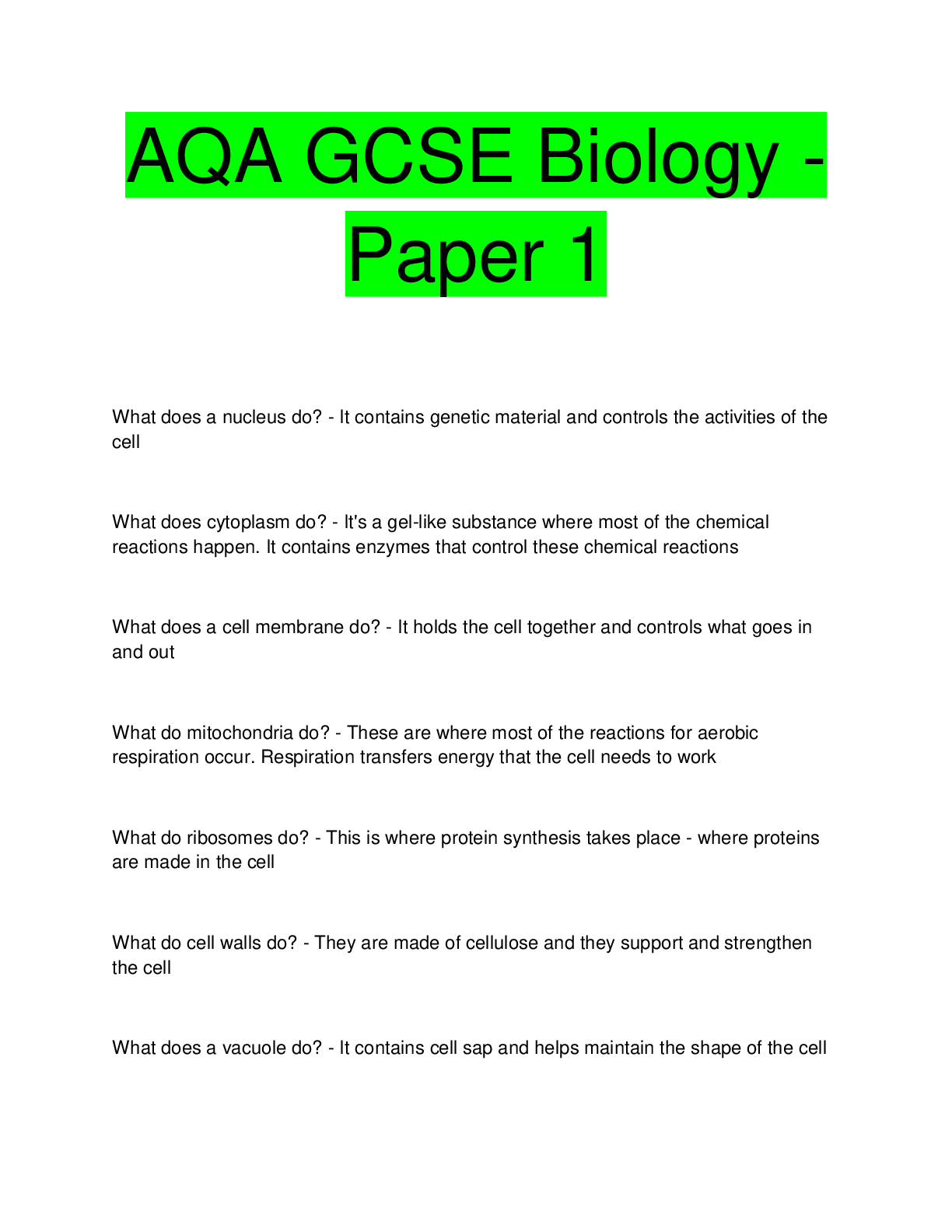 Preview image for AQA GCSE Biology - Paper 1